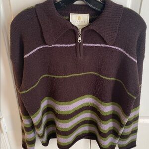 Brown Striped Half Zip Sweater